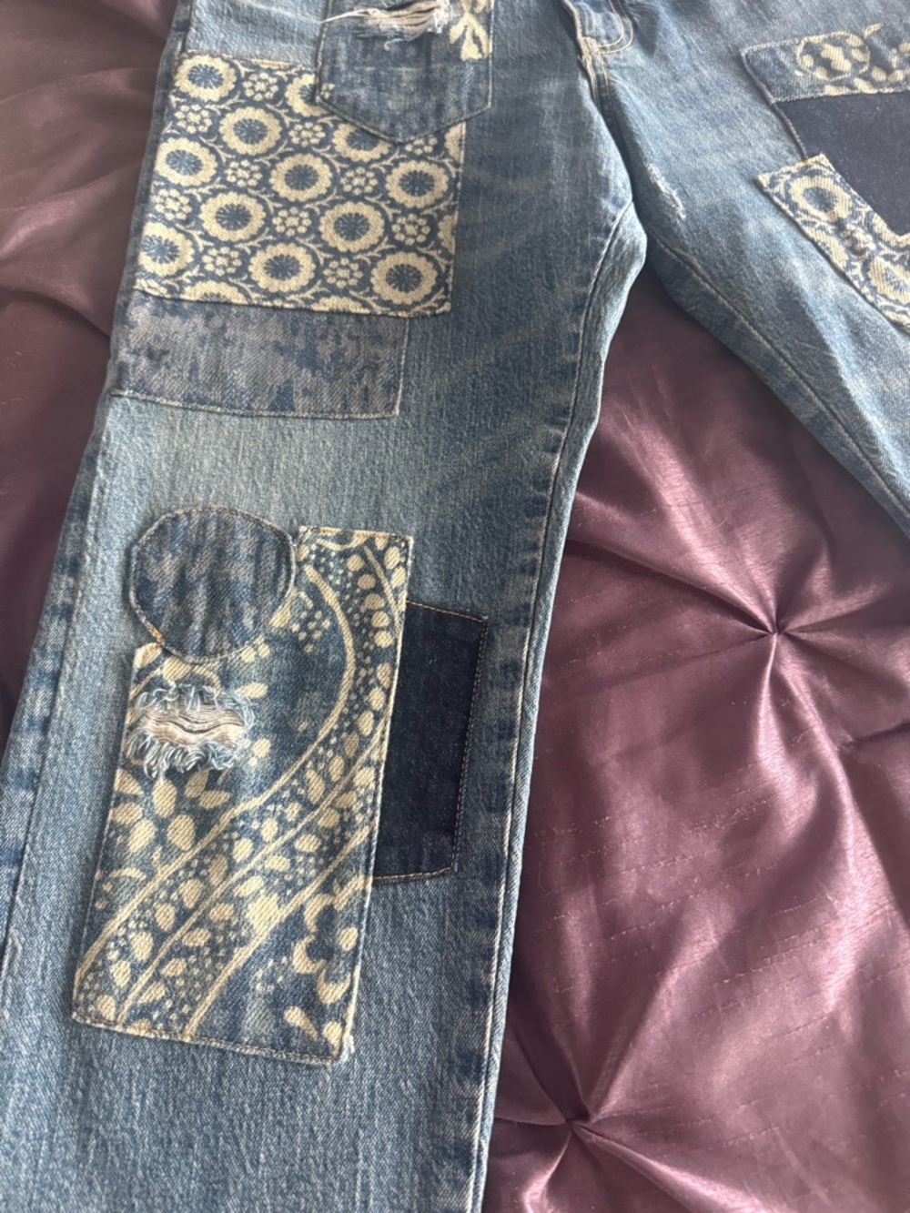 Anthropologie Indigo Patchwork Straight-Leg Jeans - Picture 3 of 4